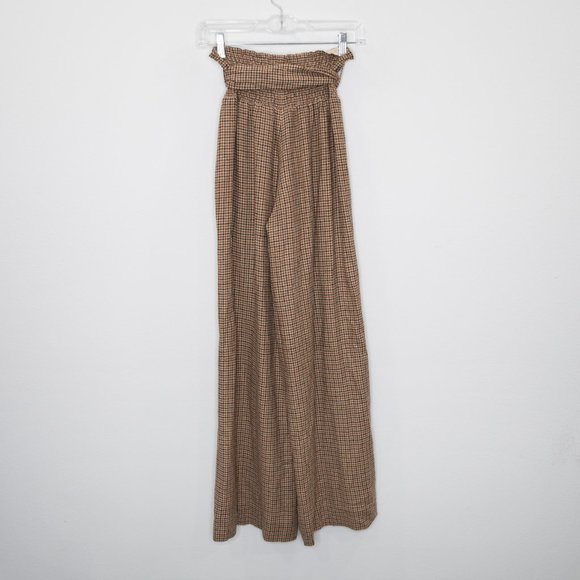 Nanushka Private Pant Houndstooth Check Wide Leg Smocked Waist J25 - Picture 6 of 11